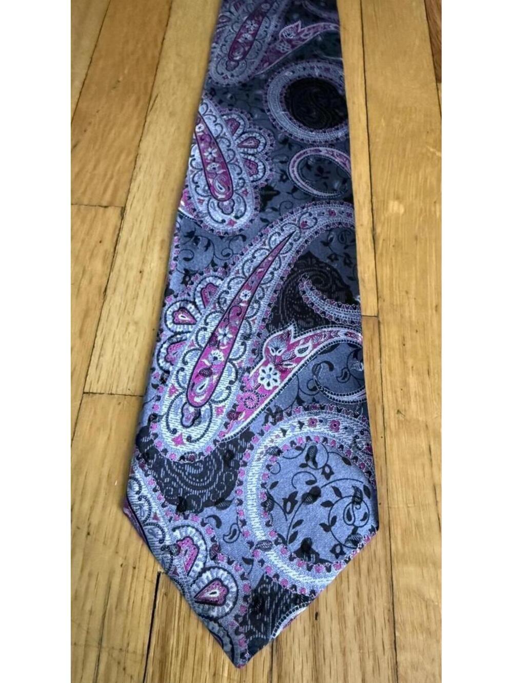 Ermenegildo Zegna Silk Tie Gray Pink Paisley Made In Italy Mens Necktie